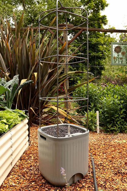 self watering planter systems Self-Watering Rolling Tomato Planter with Trellis–Vego Garden, Cream White